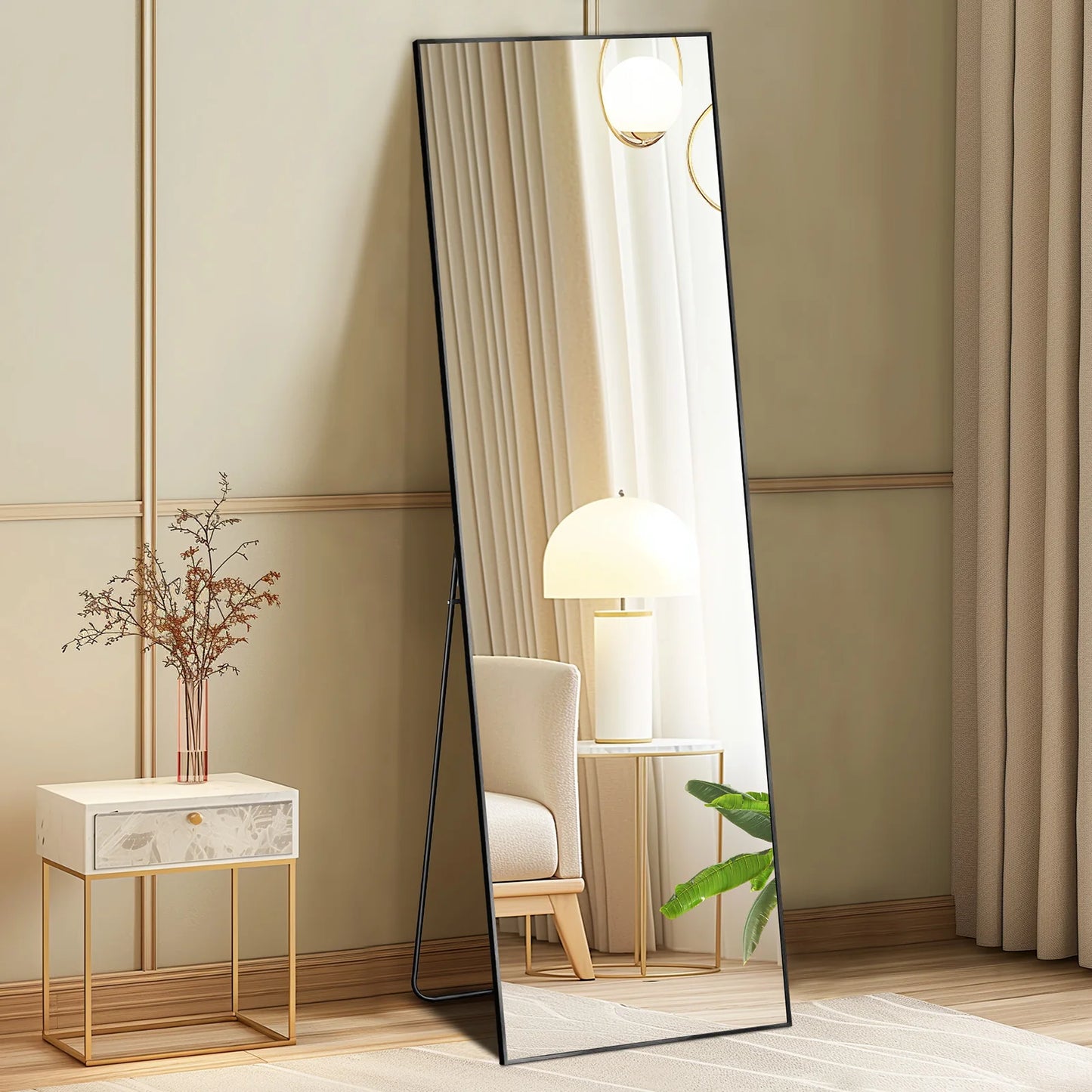 JHK 64"x21" Full Length Mirror Standing Hanging or Leaning Wall-Mounted Mirrors with Stand Aluminum Alloy Frame For Living Room