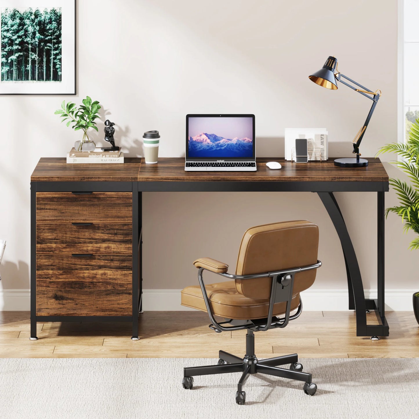 Tribesigns Computer Desk with 3 Drawers, 59-Inch PC Desk with Reversible Drawers, Industrial Study Writing Table Workstation