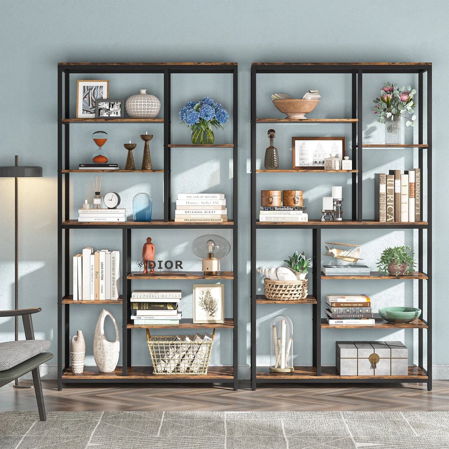 Tribesigns 79 Inches Bookcase with Open Shelves, 9-Tier Industrial Bookshelf, 10 Cubes Etagere Storage Shelves Display Shelf