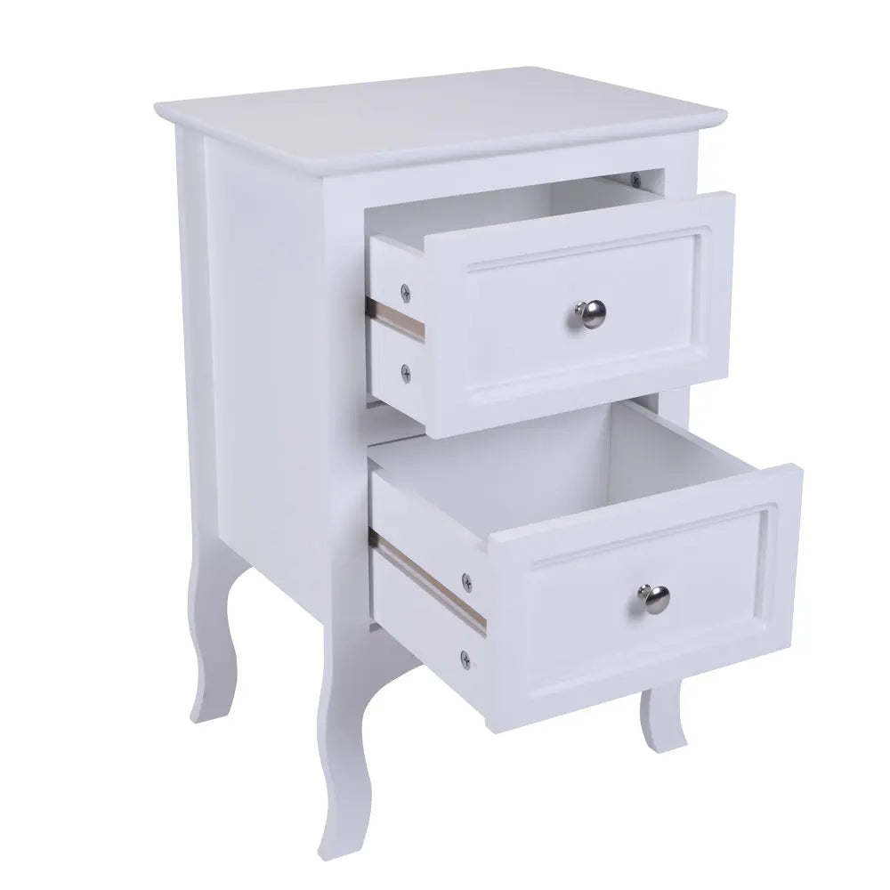 2pcs Country Style Nightstand 2-Tier Night Tables Large Size Bedside Table End Table White/Grey/Brown[US-W]