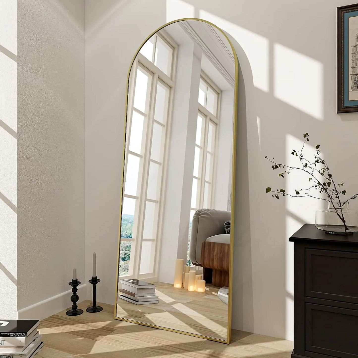 65"x24" Arch Floor Mirror, Full Length Mirror Wall Mirror Hanging or Leaning Arched-Top Full Body Mirror with Stand for Bedroom