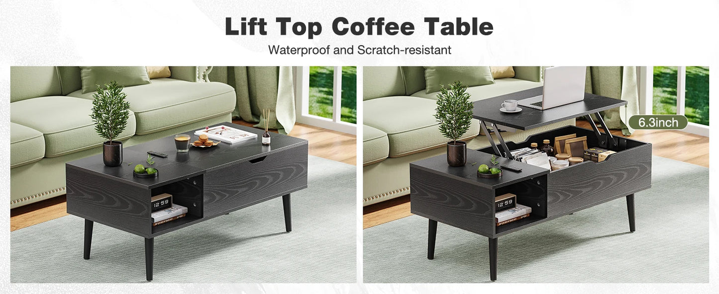 JHK Lift Top Coffee Tables 39.37"x19.7" Wood Dining Tables For Living Room With Adjustable Storage Shelf Easy To Lift Or Lower