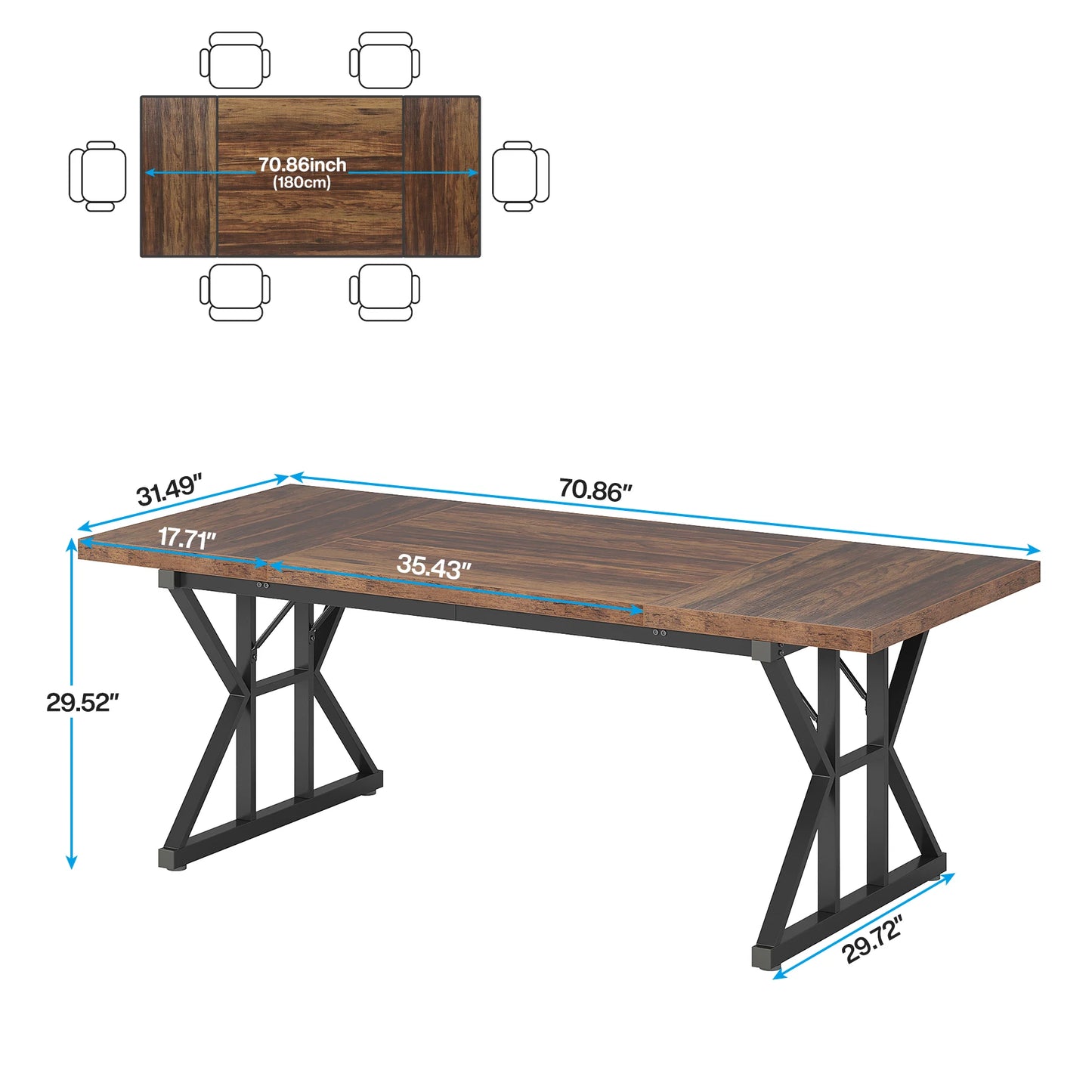 Tribesigns Dining Table for 6 People, 70.8-Inch Rectangular Wood Dining Table, Rustic Kitchen Table with Heavy Duty Metal Legs