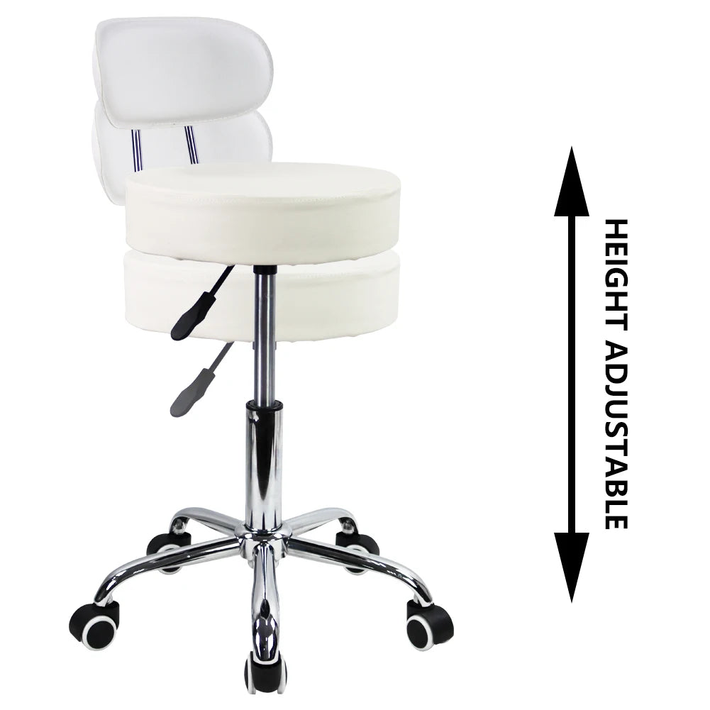 KKTONER PU Leather Rolling Stool with Mid Back Height Adjustable Office Home Drafting Swivel Task Chair with Wheels White