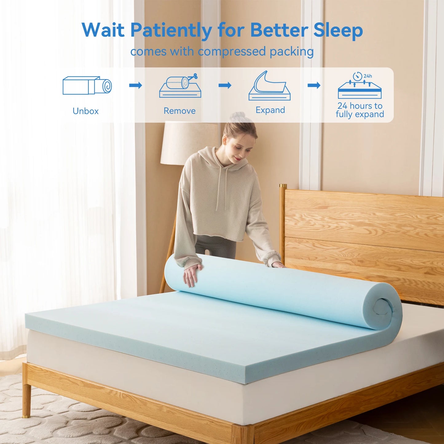 Hcore 1 PC Gel Memory Foam Mattress Topper,  Blue Mattress Pad, Soft Breathable Cooling Bedding For Bedroom, Guest Room, CertiPU