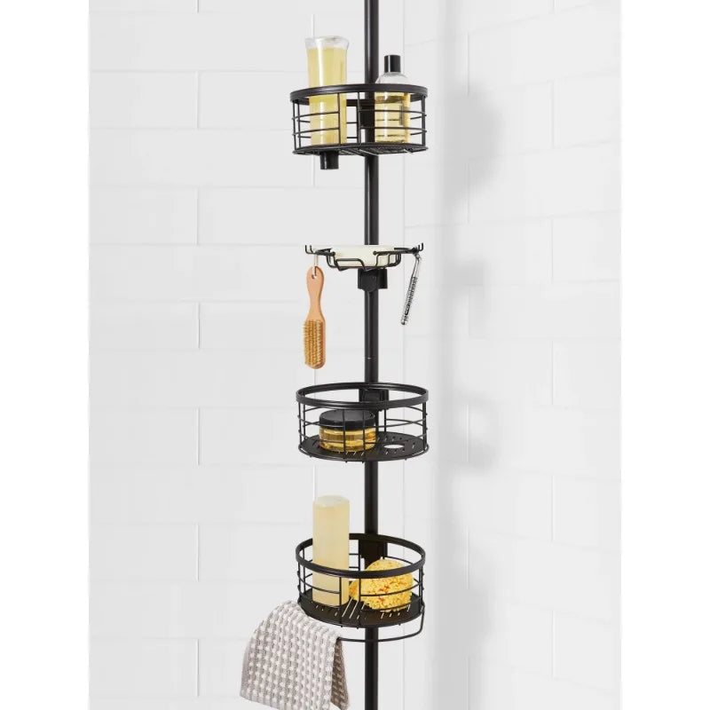 Rust-Resistant Tension Pole Shower Caddy, 3 Shelves, Oil Rubbed Bronze Finish