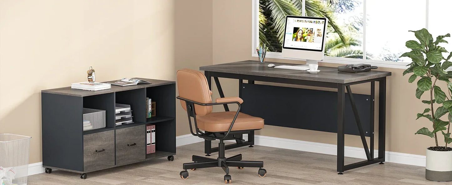 Tribesigns 55 inches Executive Desk and 43" lateral File Cabinet, L-Shaped Computer Desk Home Office Furniture