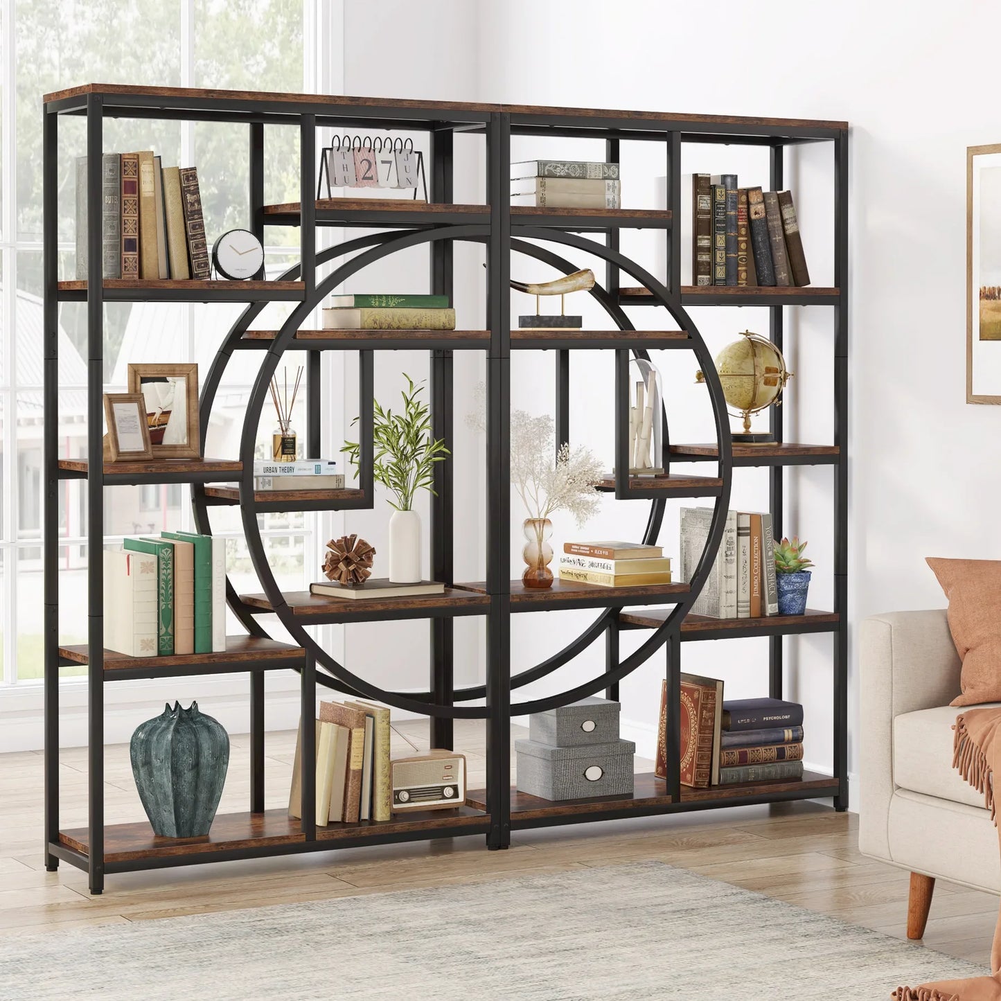 Tribesigns Bookshelf Industrial 5 Tier Etagere Bookcase, Freestanding Tall Bookshelves Display Shelf Storage Organizer