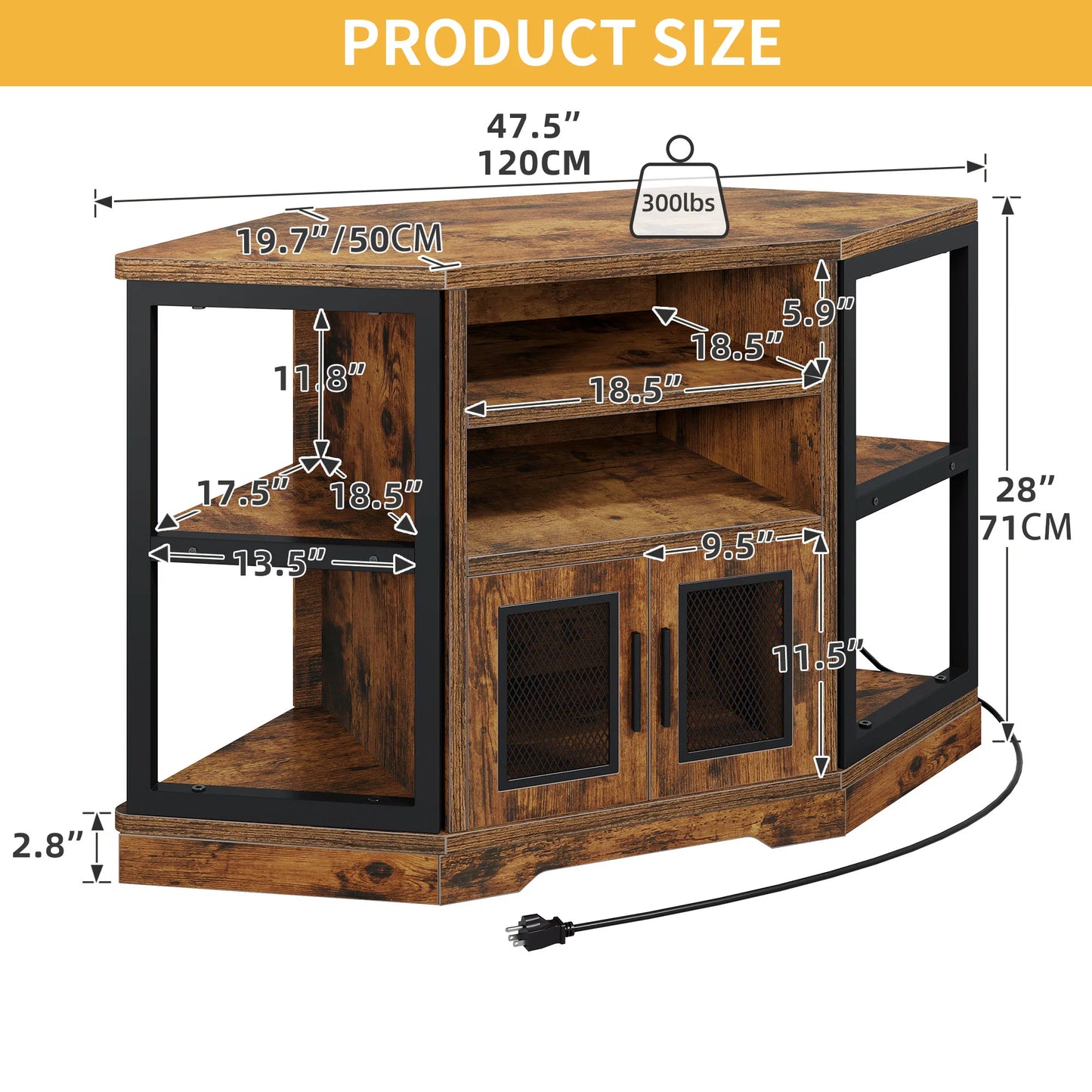 Corner TV Stand with Power Outlets For 55" TV Entertainment Center Media Console