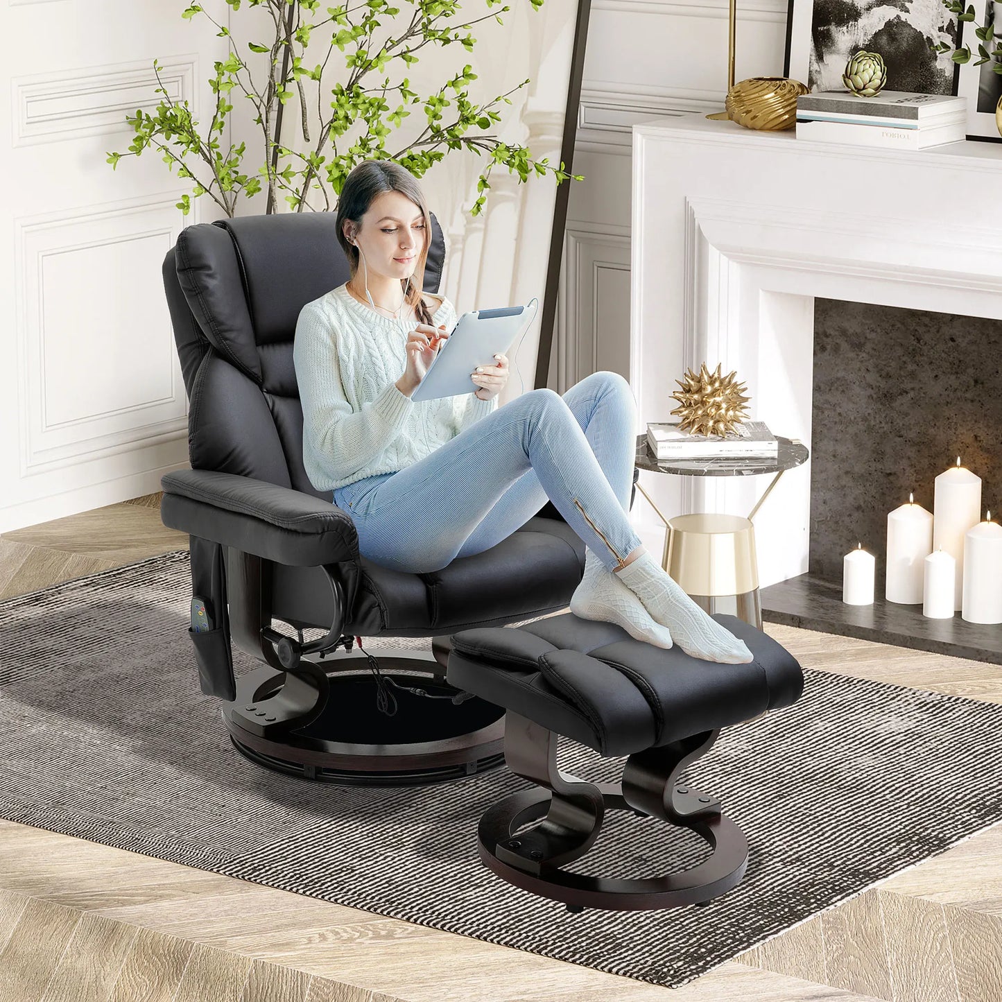 Massage Sofa Recliner Chair with Footrest 10 Vibration Point Faux PU Leather