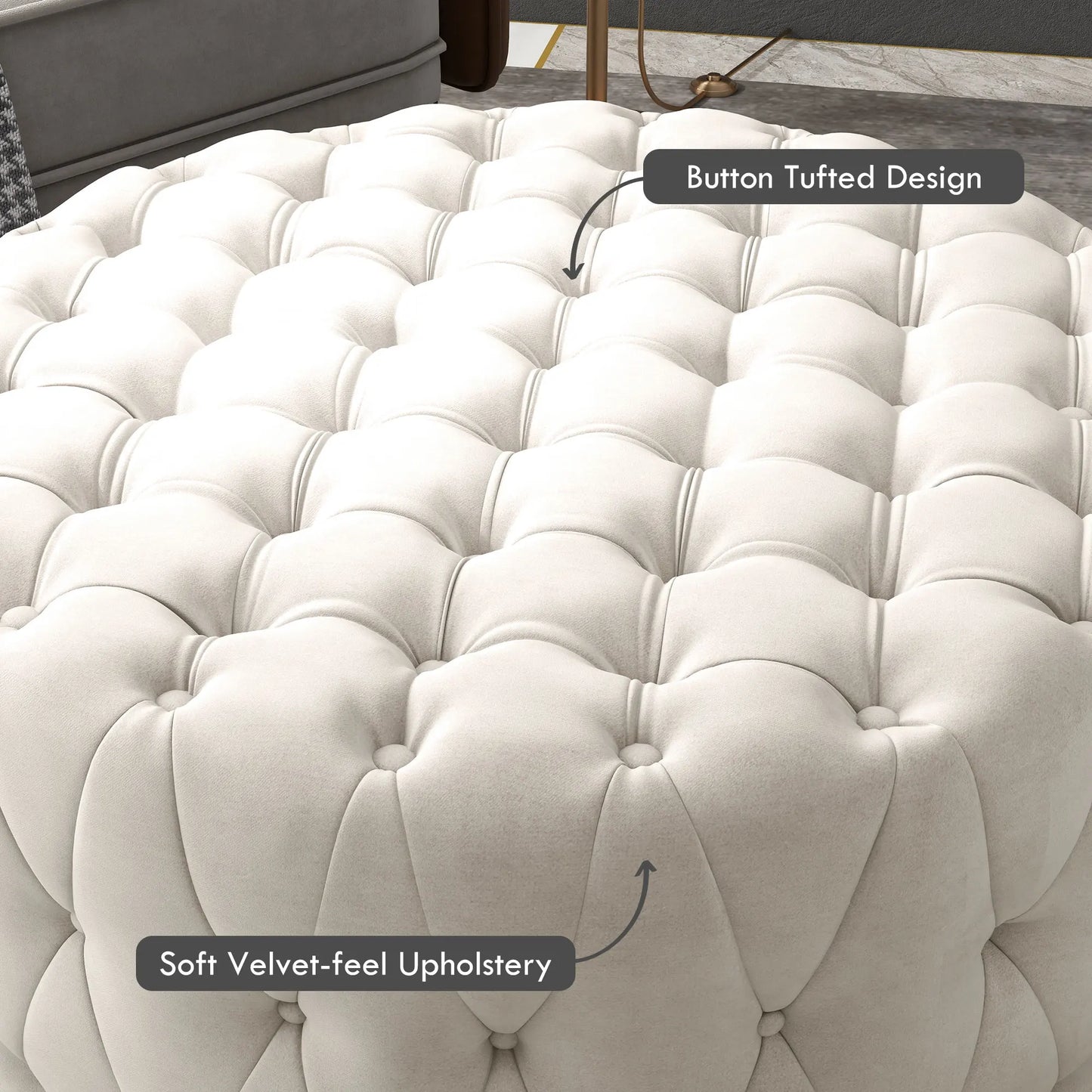 HOMCOM Button Tufted Ottoman Foot Stool with Velvet-feel Upholstery, Beige