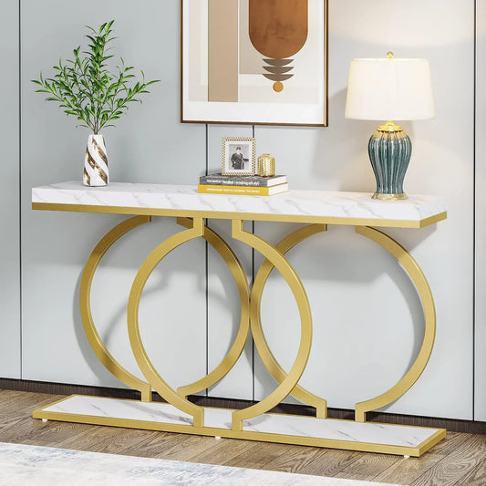 Tribesigns Gold Console Table, 55 inch Faux Marble Entryway Table Narrow Long Sofa Table, Modern Accent Table, Entrance Table