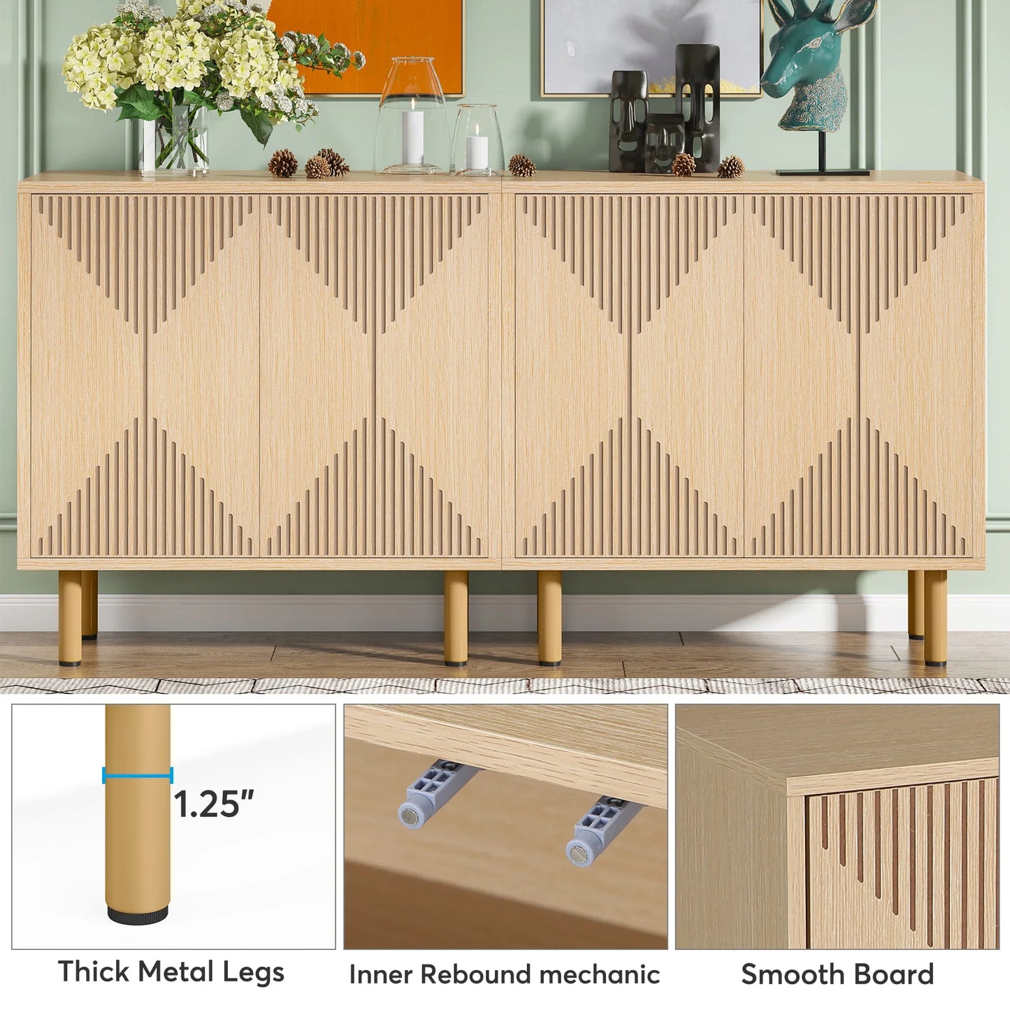 Tribesigns Modern Natural Storage Cabinet, Freestanding Floor Cabinet, 59 inches Sideboard, Wood Buffet Cabinet