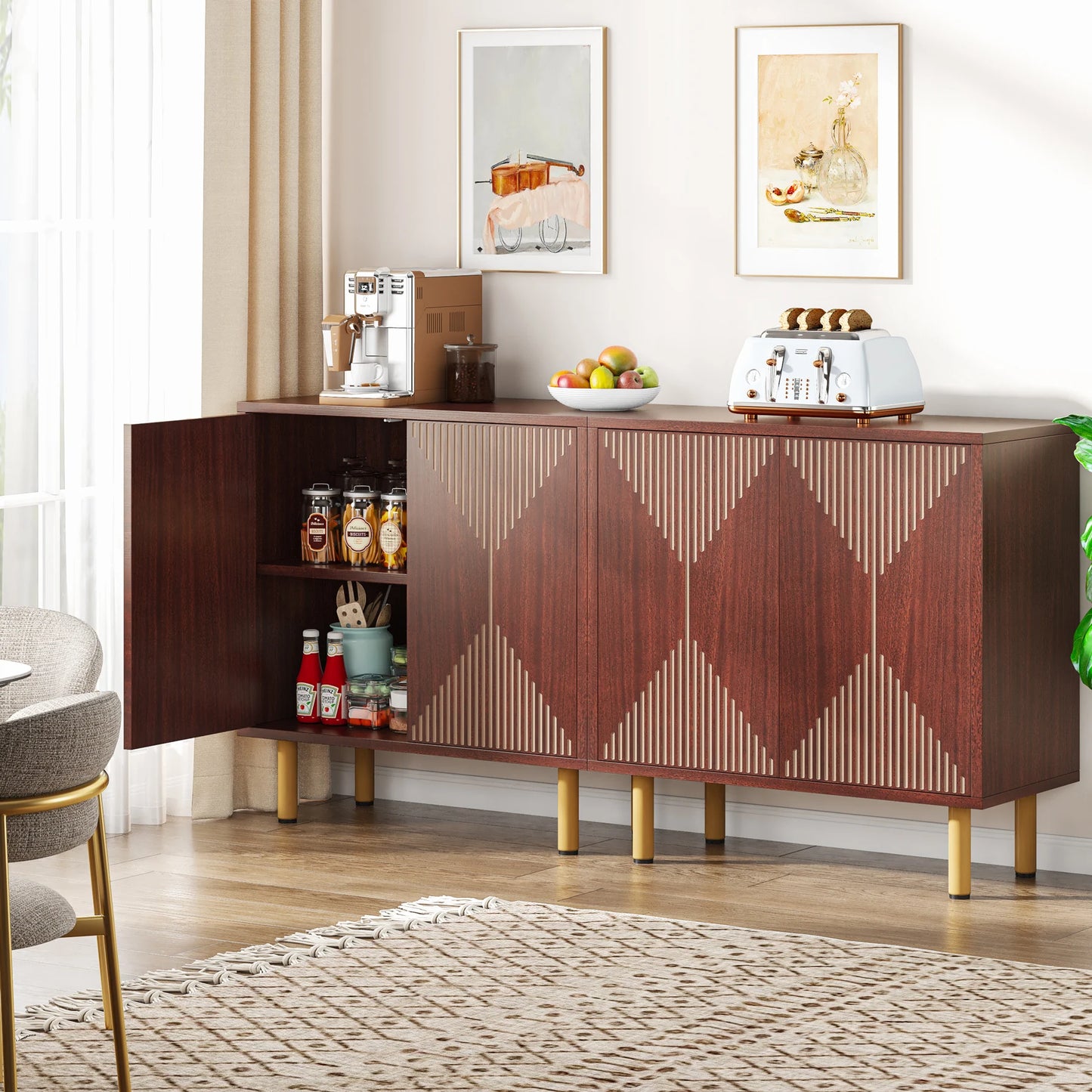 Tribesigns Modern Natural Storage Cabinet, Freestanding Floor Cabinet, 59 inches Sideboard, Wood Buffet Cabinet