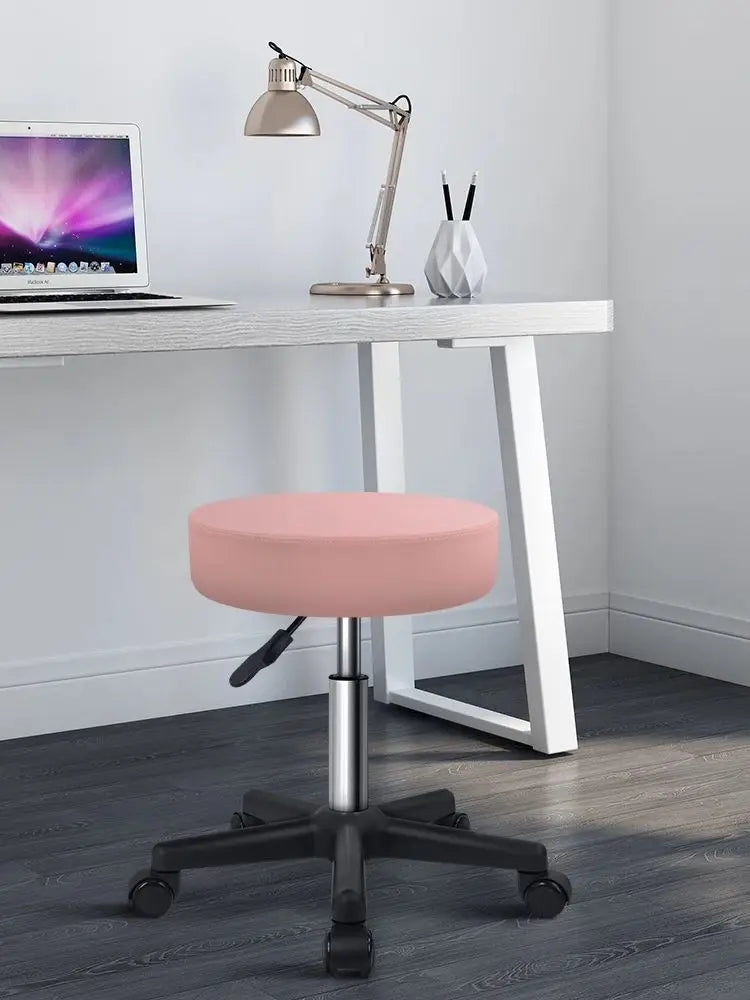 KKTONER Round Rolling Stool PU Leather Height Adjustable Swivel Drafting Work SPA Salon Stools Chair with Wheels (Pink)