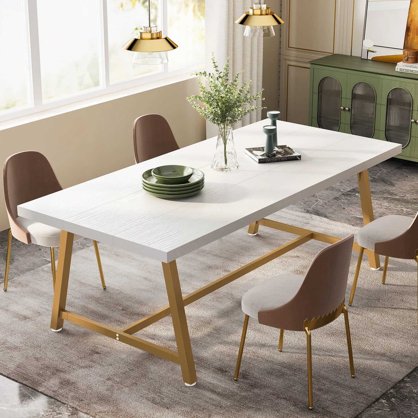 Tribesigns Dining Table for 8 People, 70.87" Rectangular Wood Kitchen Table