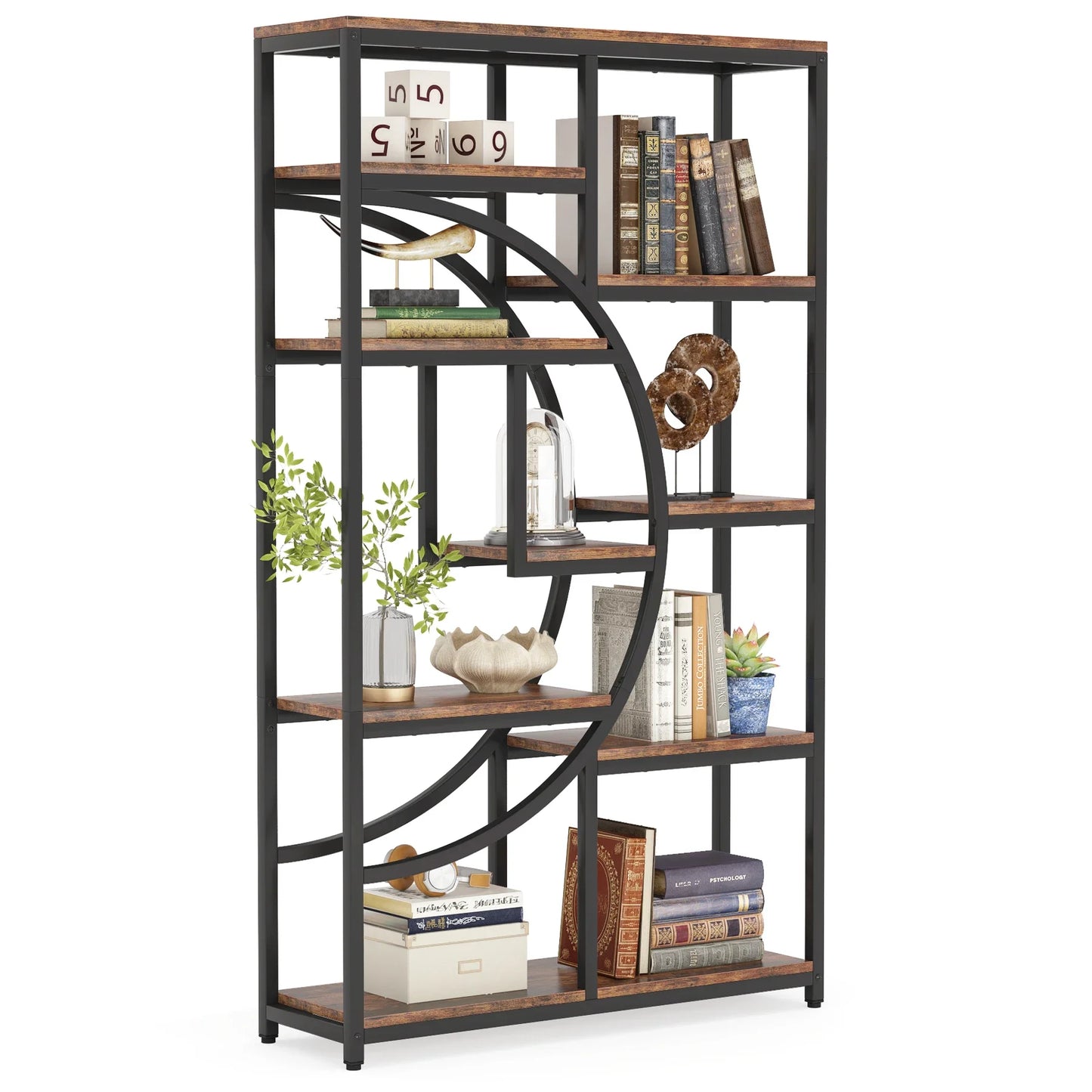 Tribesigns Bookshelf Industrial 5 Tier Etagere Bookcase, Freestanding Tall Bookshelves Display Shelf Storage Organizer