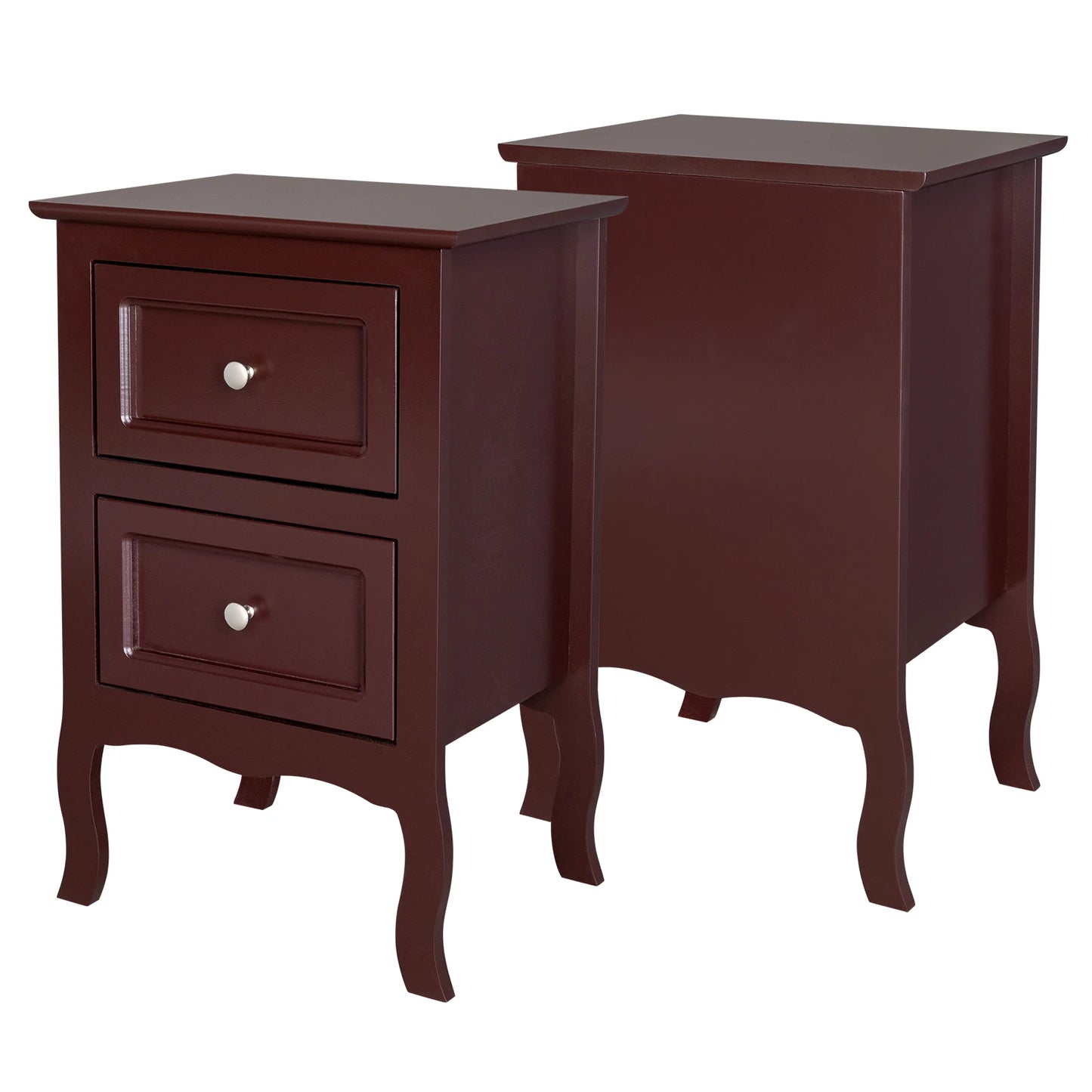 2pcs Country Style Nightstand 2-Tier Night Tables Large Size Bedside Table End Table White/Grey/Brown[US-W]