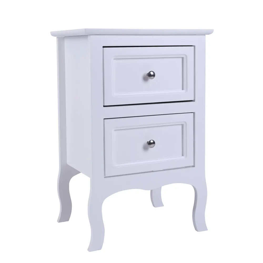 2pcs Country Style Nightstand 2-Tier Night Tables Large Size Bedside Table End Table White/Grey/Brown[US-W]