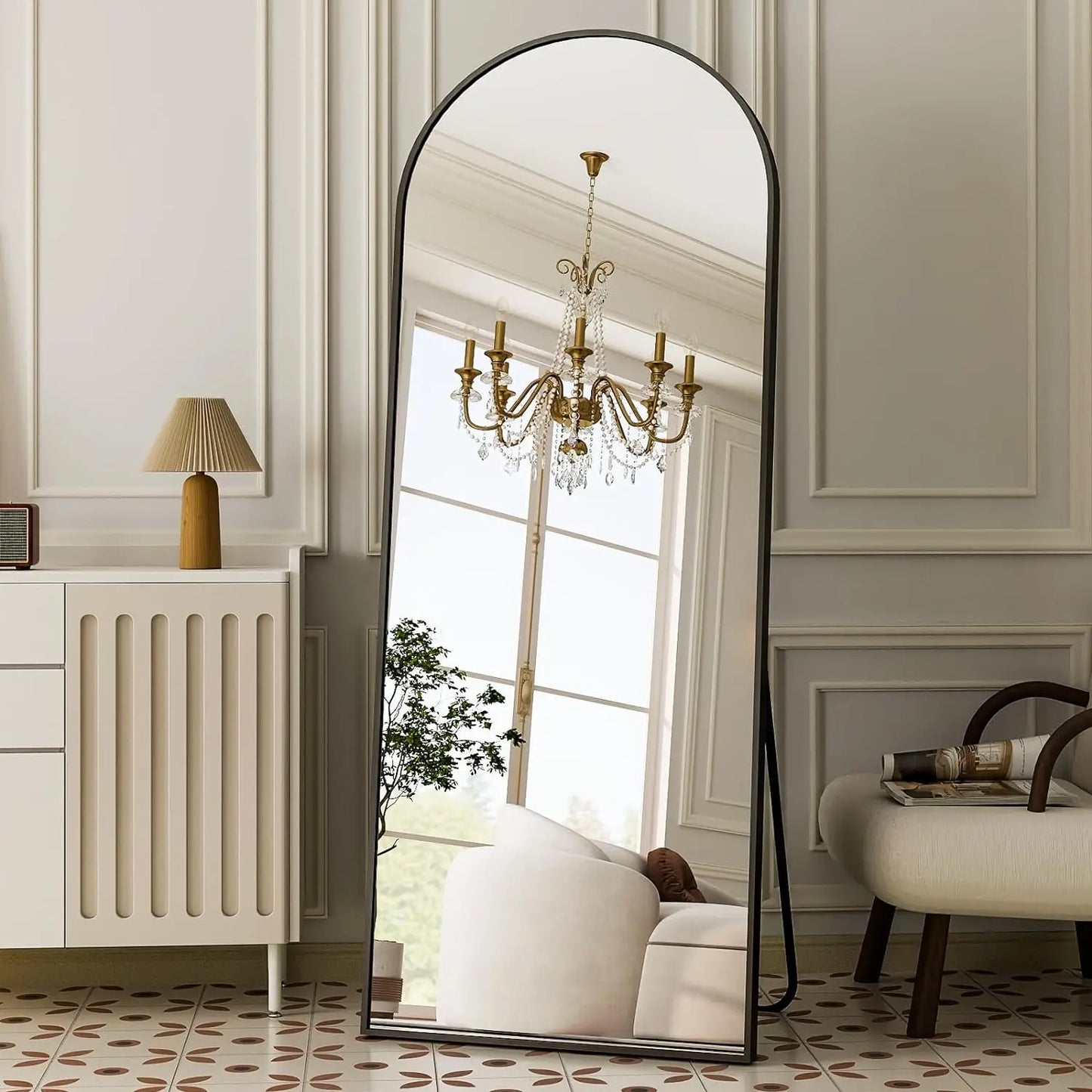 Modern Arched Full-Length Mirror, 64"x21" Arched Floor Mirror with Stand, Wall-Mounted Mirror for Bathroom, Dressing Room