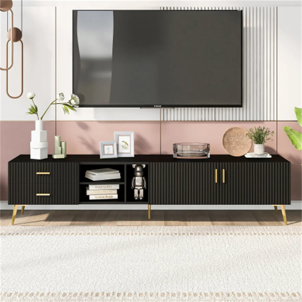 Modern TV Stand with 5 Champagne legs - Durable, stylish, spacious, versatile storage TVS up to 77"