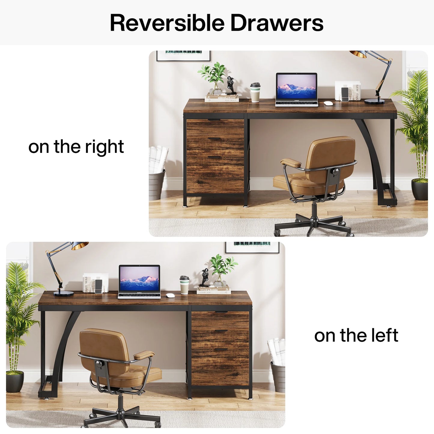 Tribesigns Computer Desk with 3 Drawers, 59-Inch PC Desk with Reversible Drawers, Industrial Study Writing Table Workstation