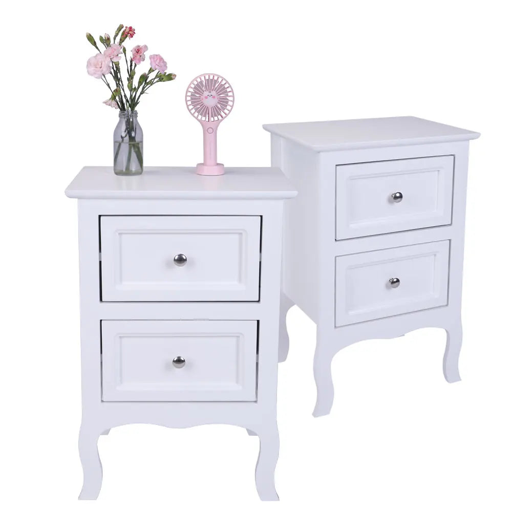 2pcs Country Style Nightstand 2-Tier Night Tables Large Size Bedside Table End Table White/Grey/Brown[US-W]