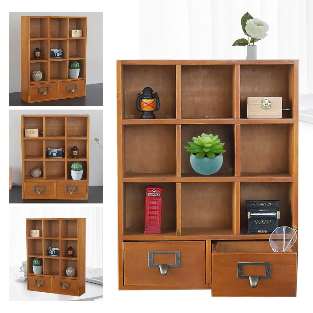 9-Cube 2 Drawers Pine Storage Organizer Display Cubby-style Shelf Brown