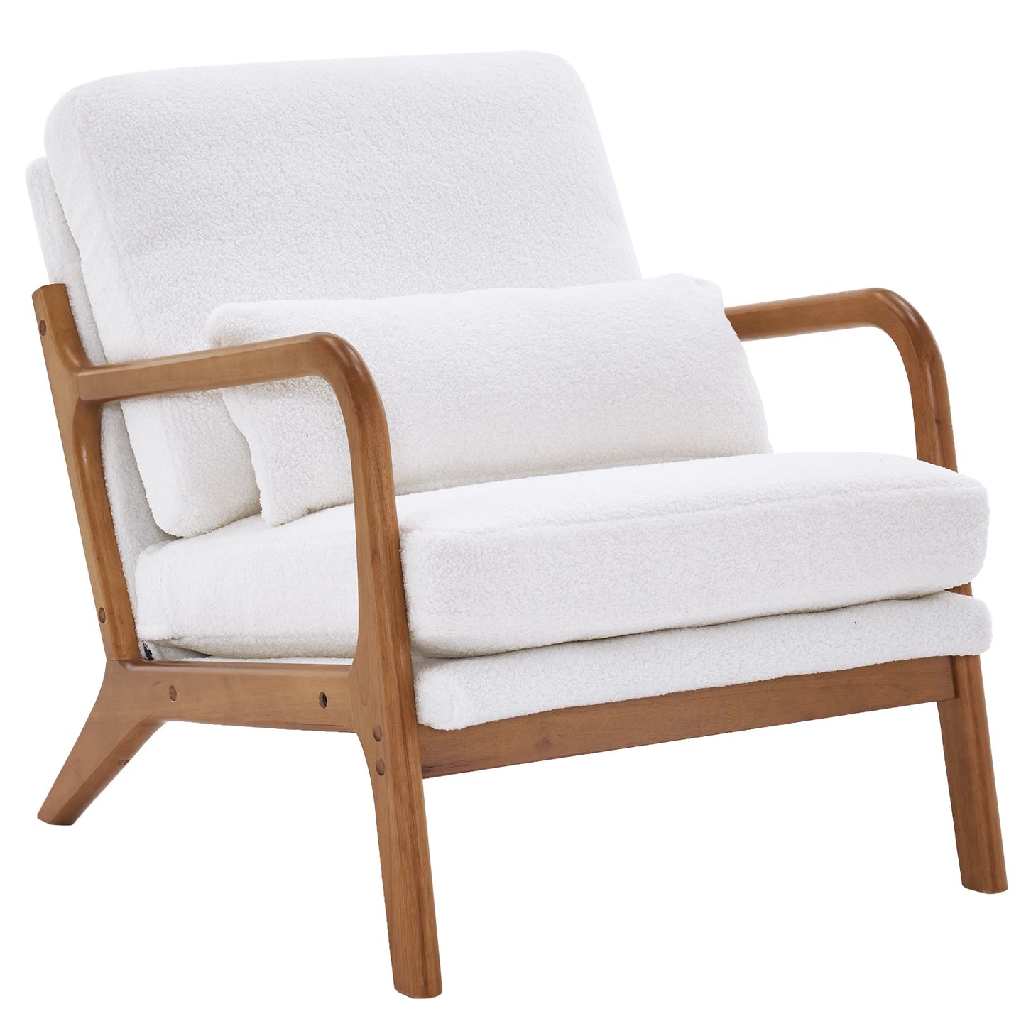 6 Colors Oak Armrest Upholstered Single Lounge Chair Indoor Lounge Chair Off-White[US-W]