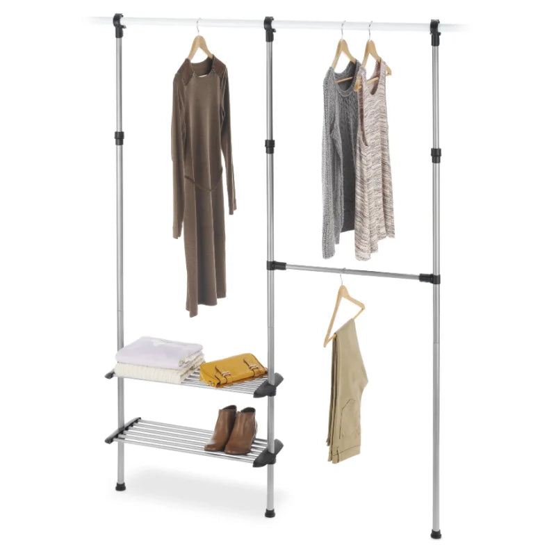 2 Shelf , 2 Rod Closet System , Adjustable Steel Closet Organizer, 10" x 50.45" x 61"