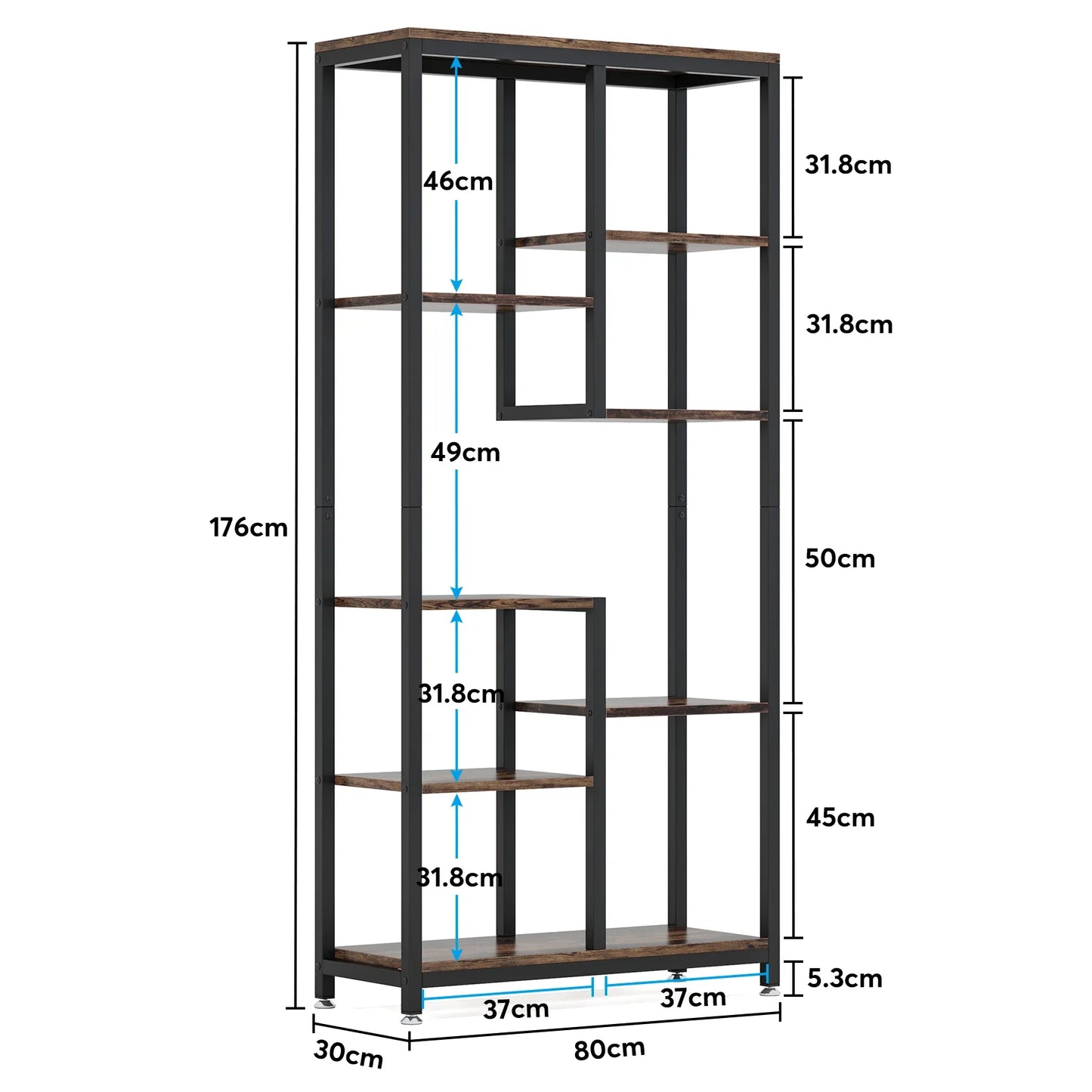 Tribesigns 6-Tier Tall Bookshelf Bookcase, Industrial 8-Shelf Open Bookcase Storage Display Book Shelves