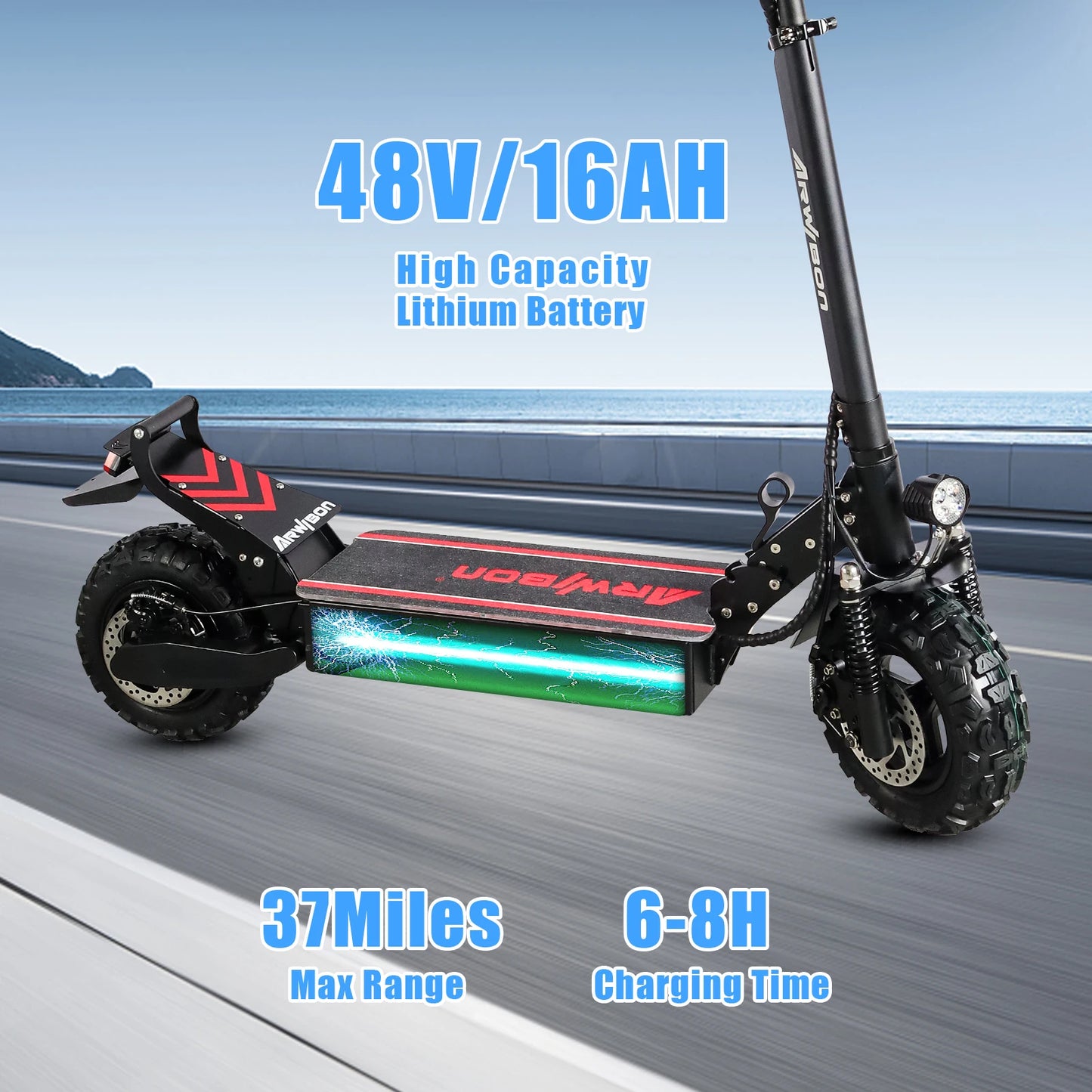 Arwibon Q30 Adult Electric Scooter 2500W Motor Top Speed 38 MPH, 48V16AH, 11 Inch Off-Road Tires Sport Commuter Folding EScooter