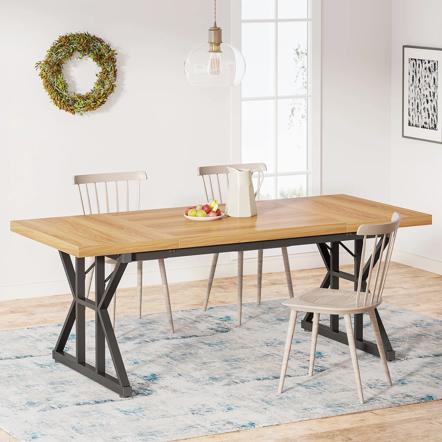 Tribesigns Dining Table for 6 People, 70.8-Inch Rectangular Wood Dining Table, Rustic Kitchen Table with Heavy Duty Metal Legs