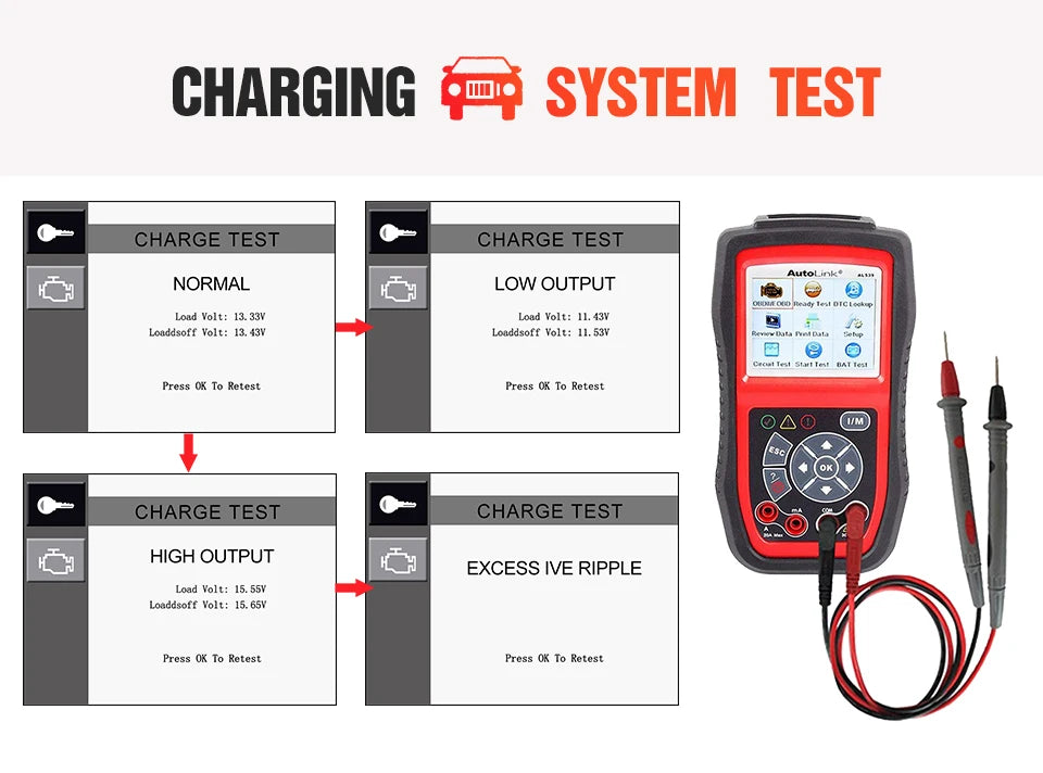 Autel AutoLink AL539 Auto Code Reader OBDII Scan Tool Electrical Test Tool AVO Meter Battery Tester Tools PK AL539B AL519