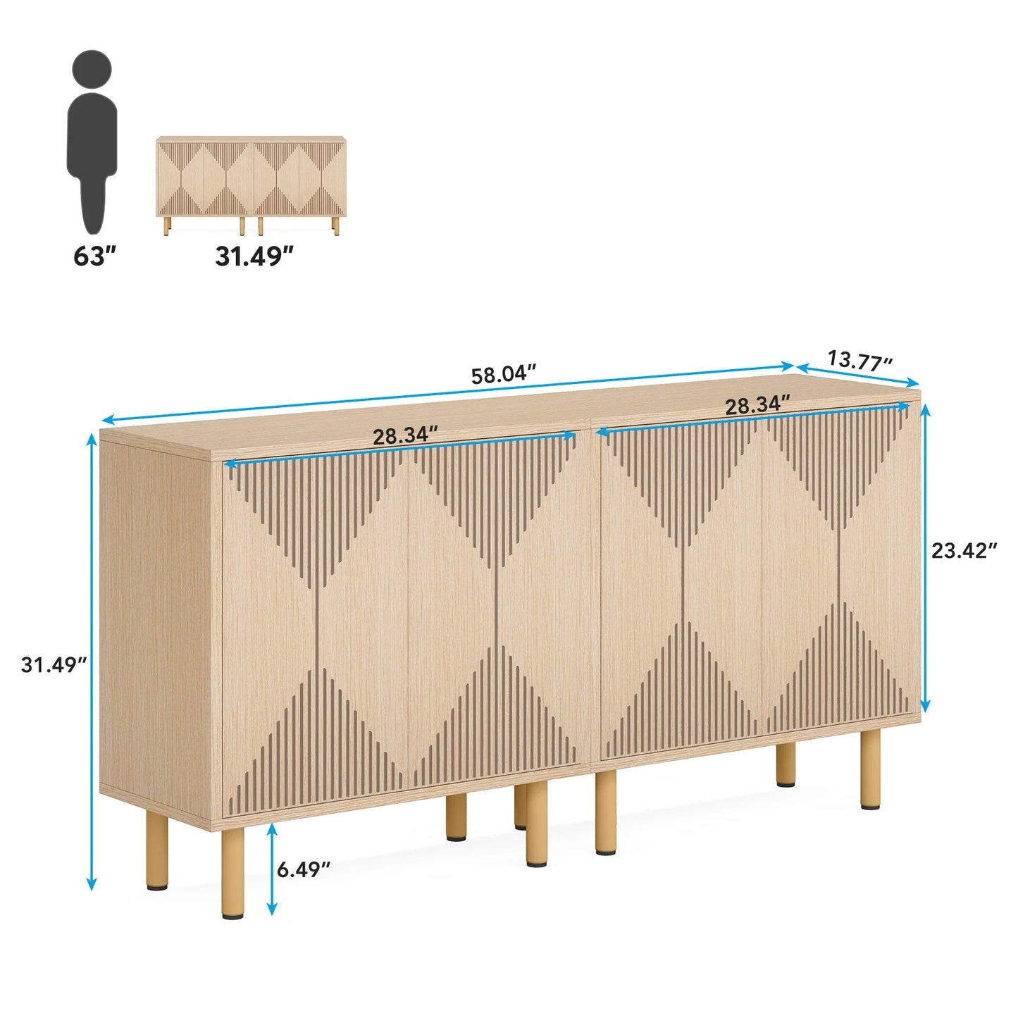 Tribesigns Modern Natural Storage Cabinet, Freestanding Floor Cabinet, 59 inches Sideboard, Wood Buffet Cabinet