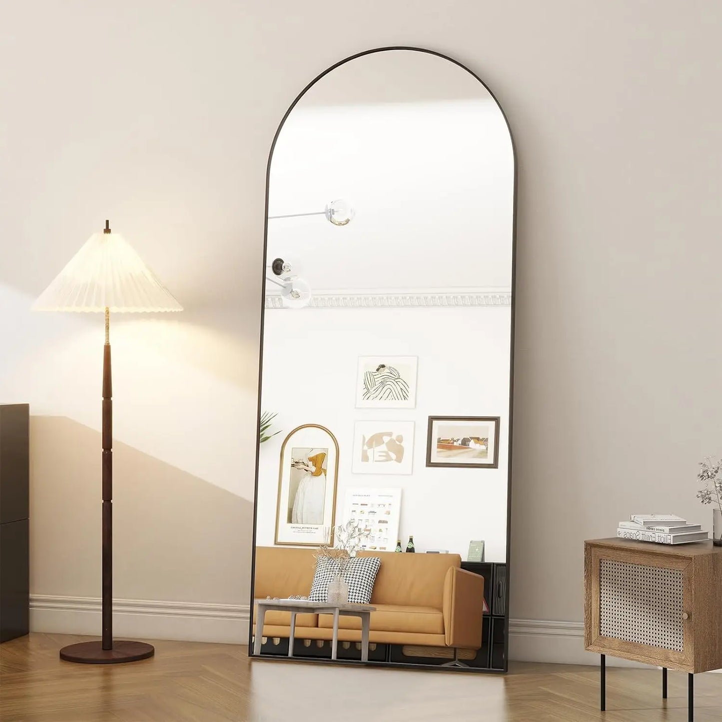 76"x34" Arched Full Length Mirror Free Standing Leaning Mirror Hanging Mounted Mirror Aluminum Frame Modern Simple Home Decor fo