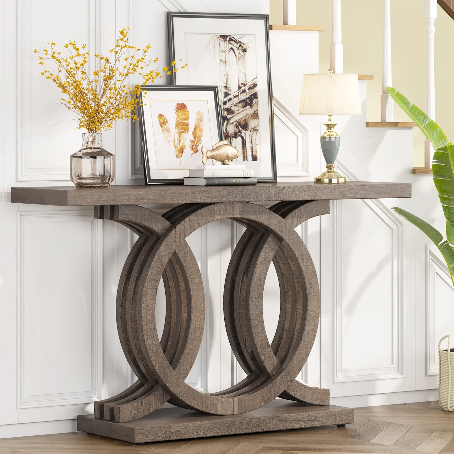 Tribesigns 55 inches Console Table with Unique Base, Farmhouse Hallway Table, Wooden Entryway Table, Vintage Sofa Table