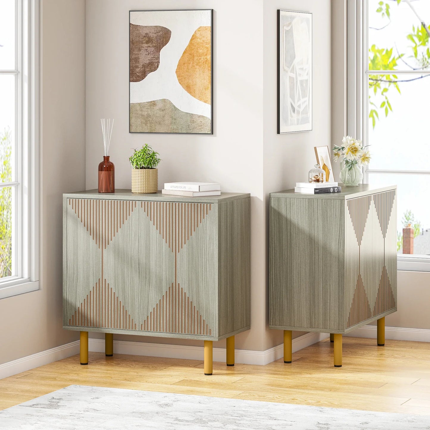 Tribesigns Modern Natural Storage Cabinet, Freestanding Floor Cabinet, 59 inches Sideboard, Wood Buffet Cabinet