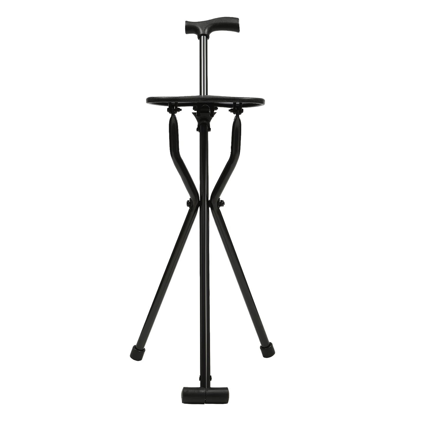 Portable Folding Walking Cane with Tripod Chair Seat Stool Heavy Duty Adjustable Walking Stick with Seat Folding