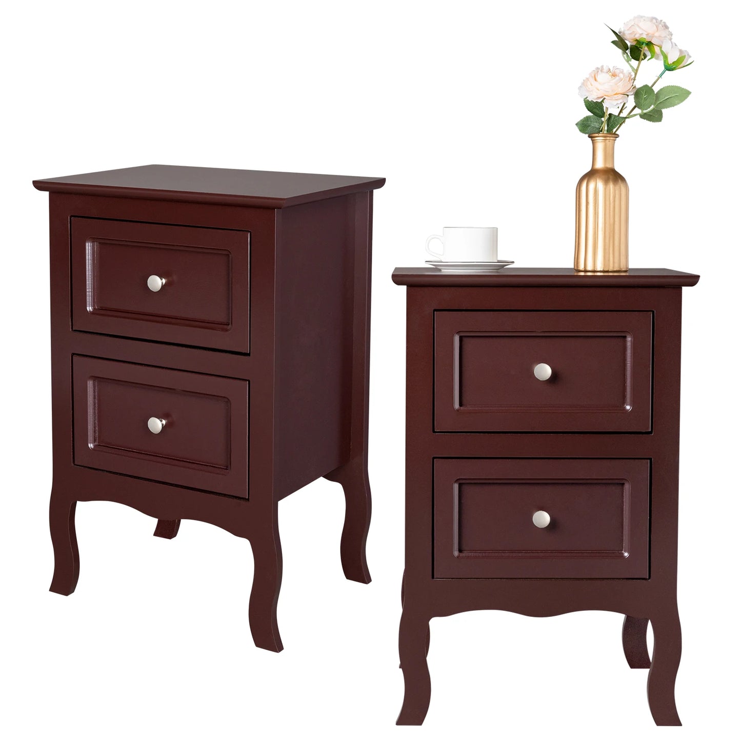 2pcs Country Style Nightstand 2-Tier Night Tables Large Size Bedside Table End Table White/Grey/Brown[US-W]