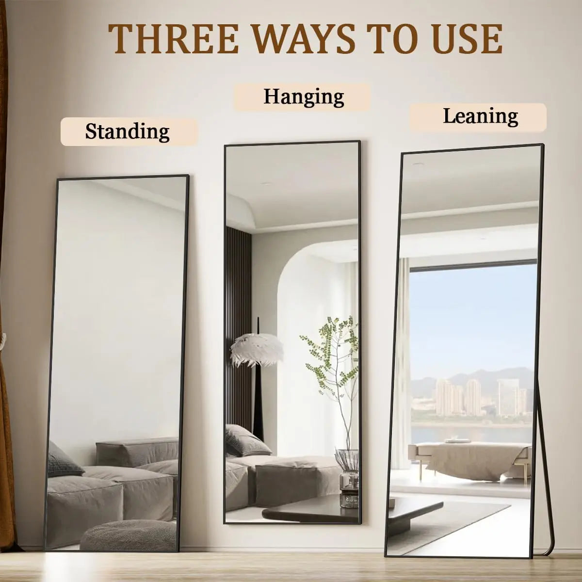 64"x21" Floor Mirror Full Length, Bedroom Floor Body Mirror with Stand, Leaning, Standing or Hanging Horizontally Vertically