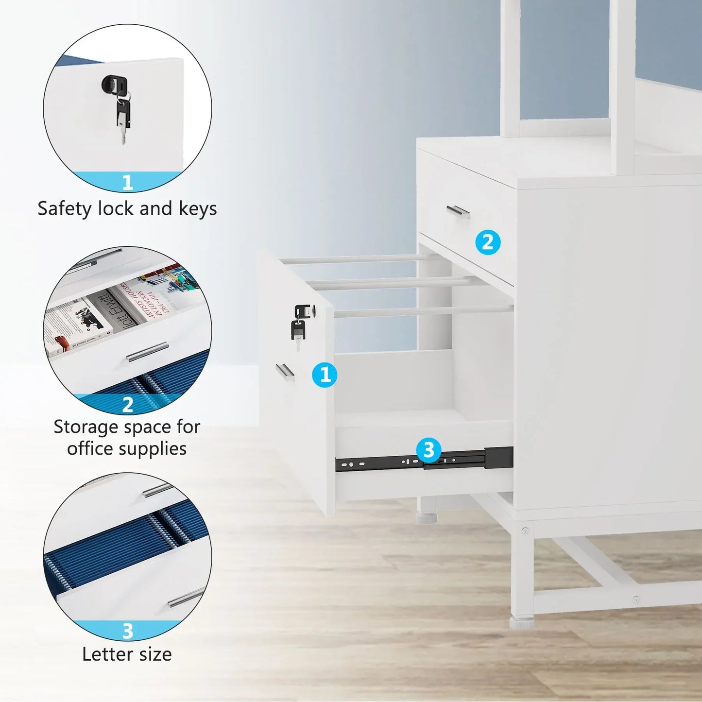 Tribesigns 2 Drawer Vertical File Cabinet with Lock & Bookshelf, Letter Size Large Modern Filing Cabinet Printer Stand