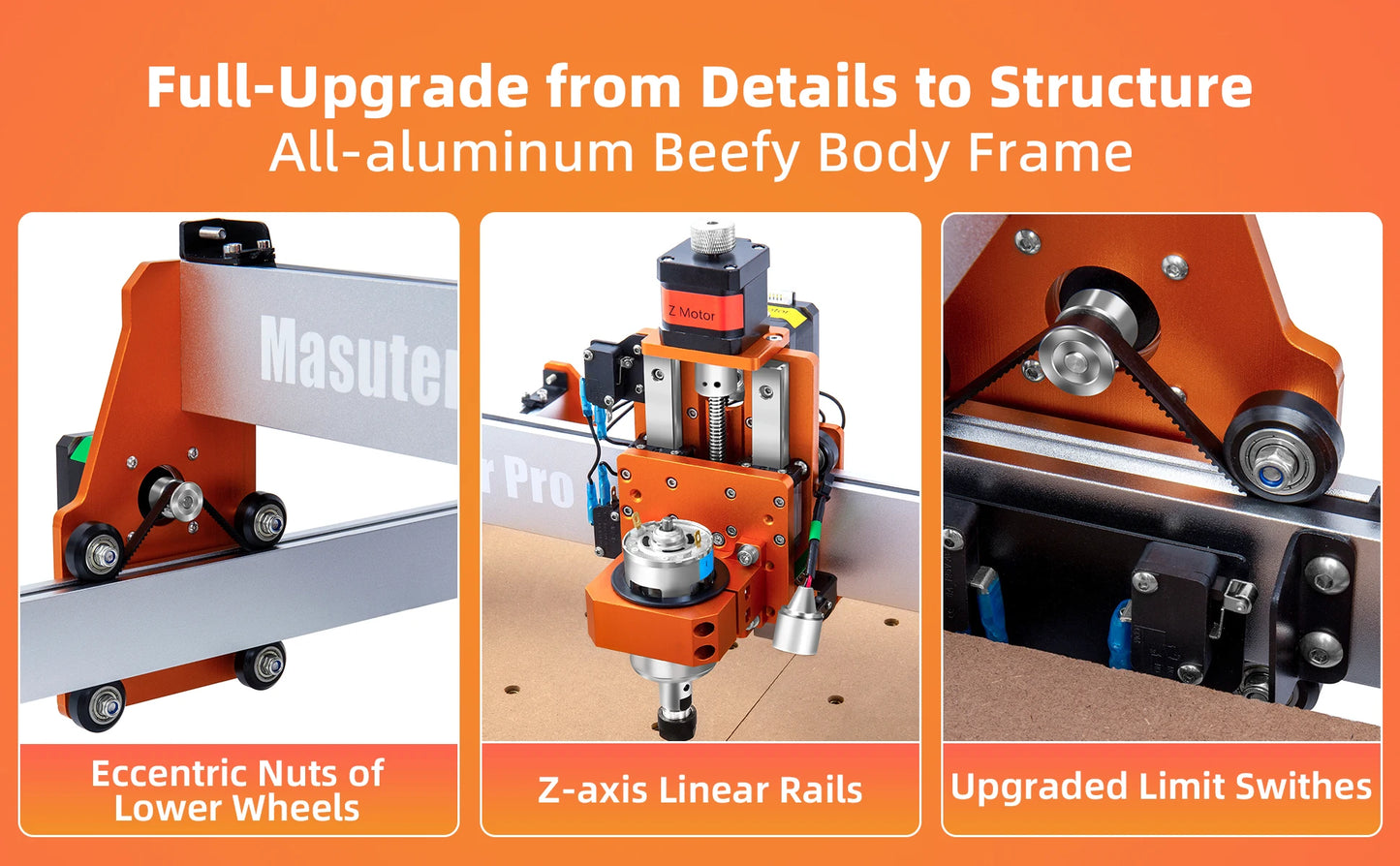 FoxAlien CNC Router Machine Masuter Pro, All Metal Frame Z-axis Linear Rails Drive for Wood Aluminum Carving Cutting Milling