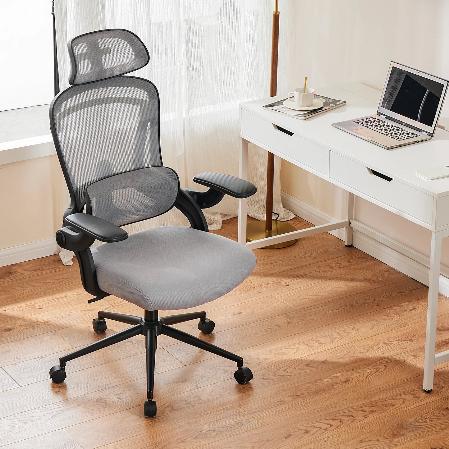 JHK Ergonomic Mesh Adjustable Lumbar Support Office Chair 120°Tilt High Back Comfortable Computer Chair with Soft Flip Up Arms