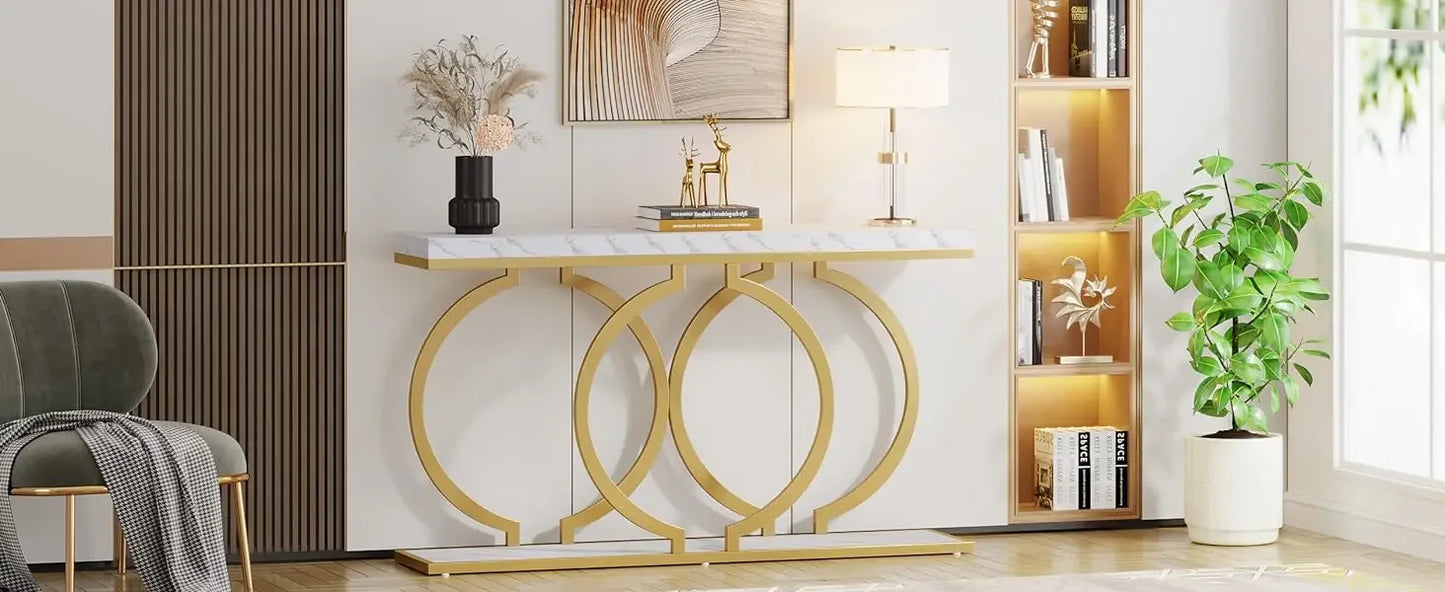 Tribesigns Gold Console Table, 55 inch Faux Marble Entryway Table Narrow Long Sofa Table, Modern Accent Table, Entrance Table