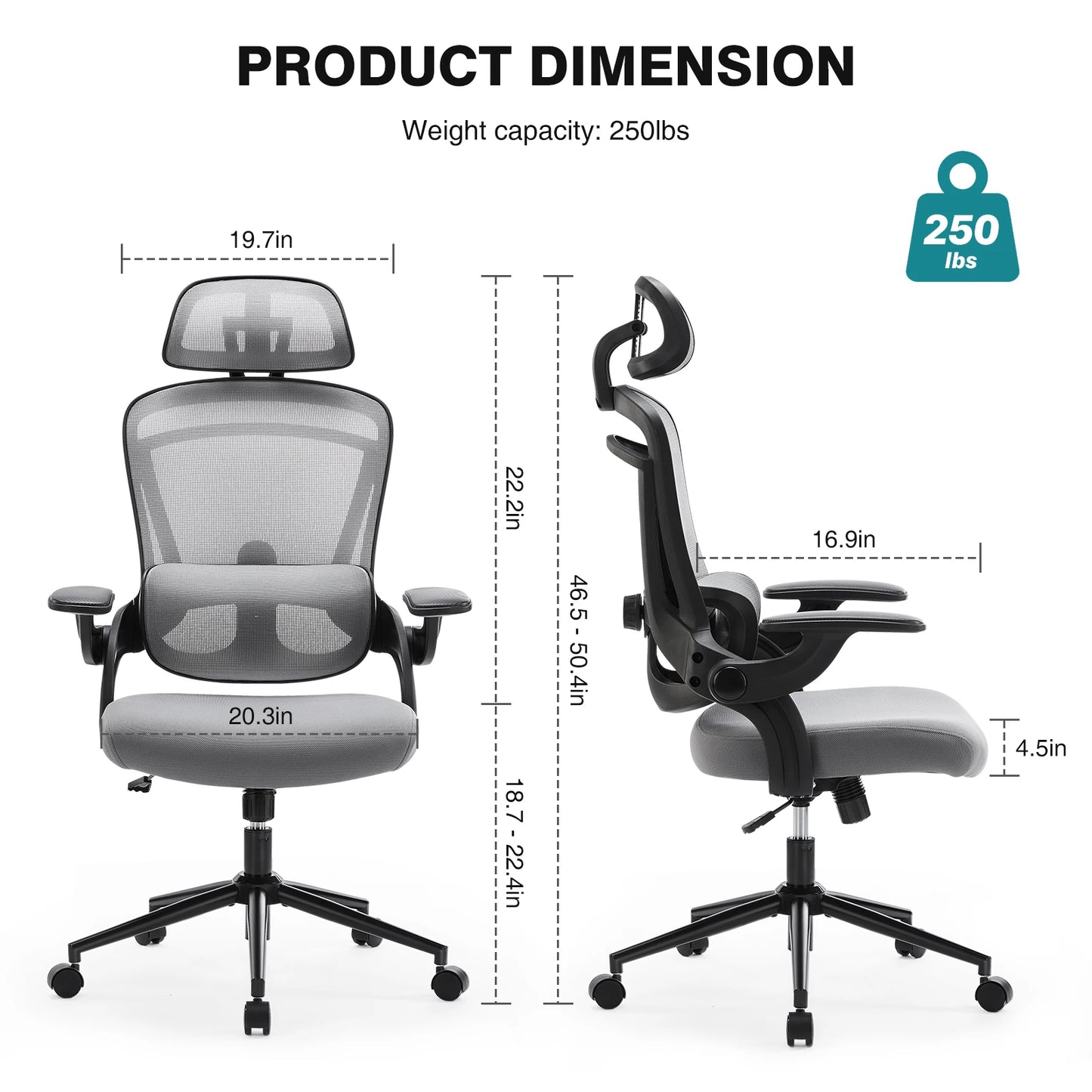 JHK Ergonomic Mesh Adjustable Lumbar Support Office Chair 120°Tilt High Back Comfortable Computer Chair with Soft Flip Up Arms