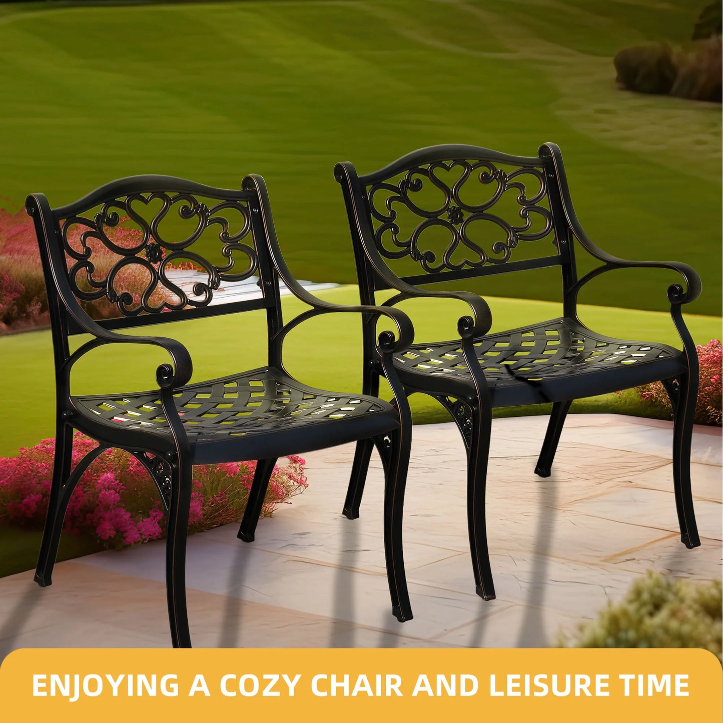 Patio Dining Chair Set of 2 Outdoor Bistro Chairs Set Cast Aluminum Furniture