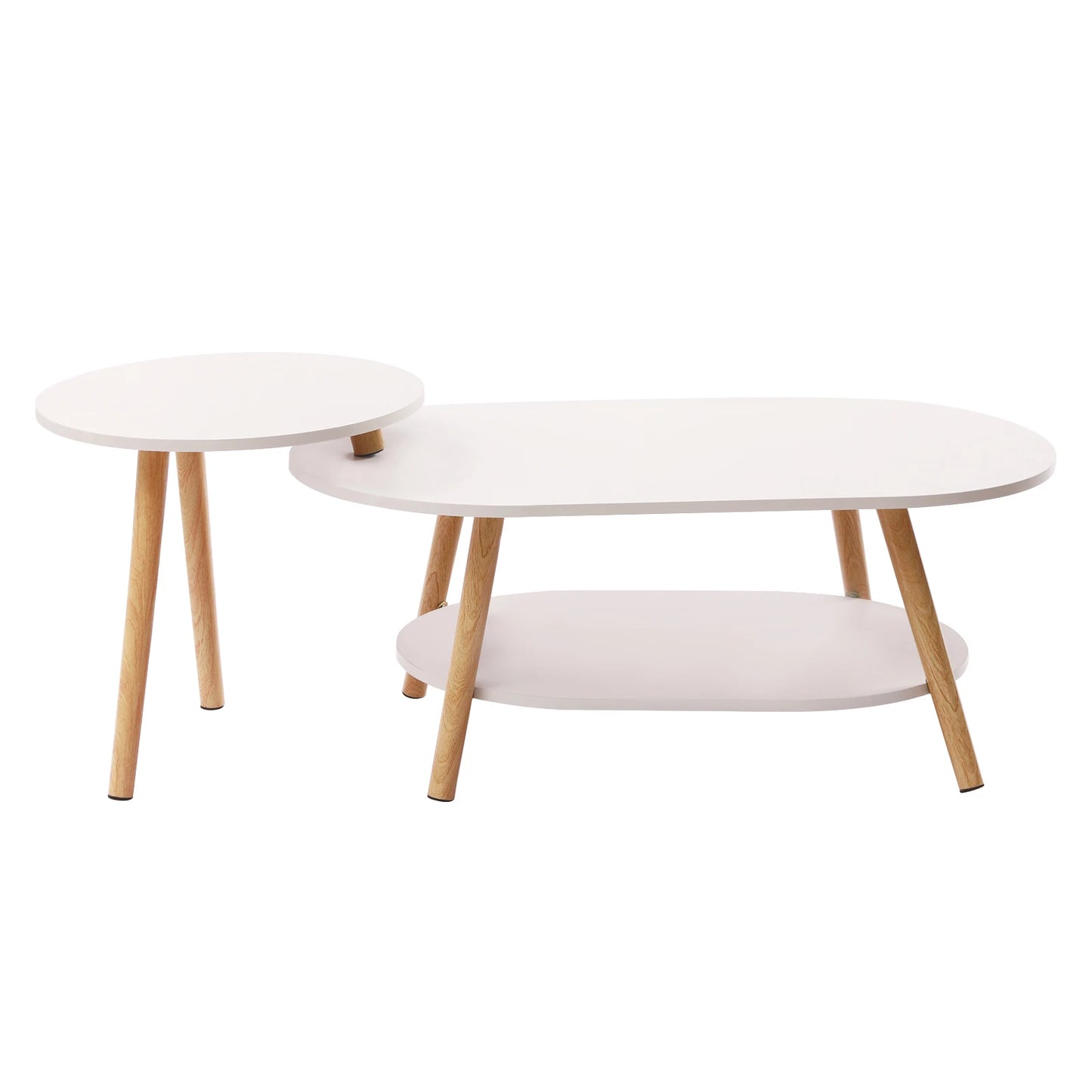 2 Tier Combination Coffee Table MDF Solid White Tea Table with Open Shelving for Storage and Display Modern Living Room