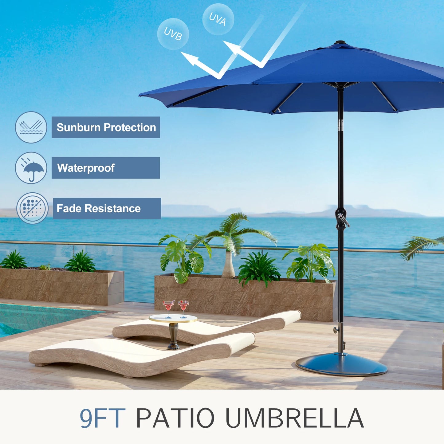 JHK Outdoor Patio Umbrella UV Protection For Garden Sturdy Structure All Weather Outdoor Umbrellas For Backyard Pool Holidays