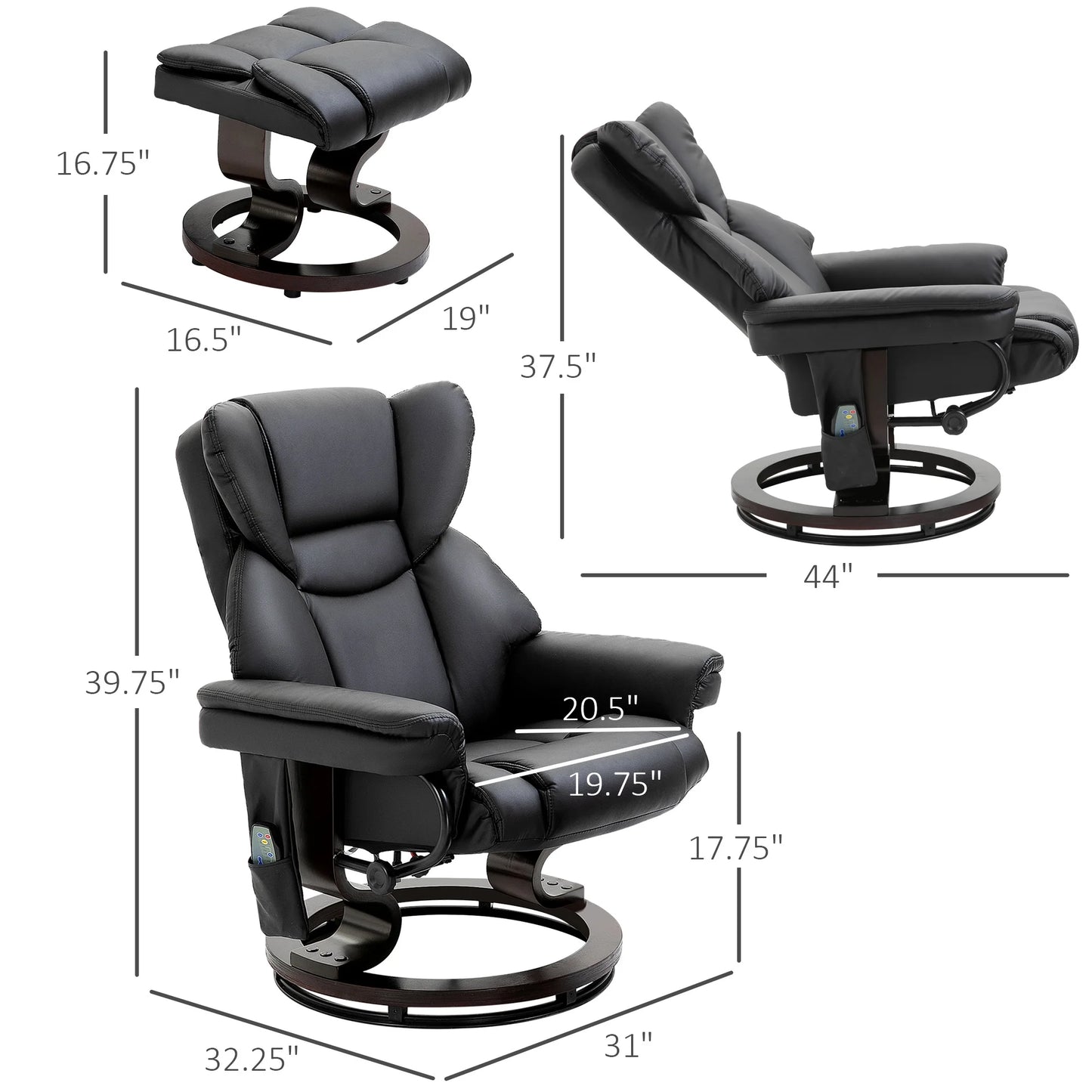 Massage Sofa Recliner Chair with Footrest 10 Vibration Point Faux PU Leather